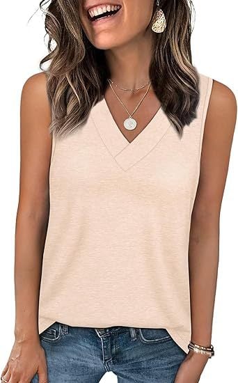 🎁Last Day Promotion 49% OFF✨Women's Sleeveless V-Neck Slimming Loose Fit Casual Tank Top T-Shirt