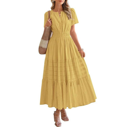BTFBM Women's Summer 2026 Casual Maxi Dress Lightweight Short Sleeve V Neck Boho Dress with Pockets[Buy 2 Free Shipping]