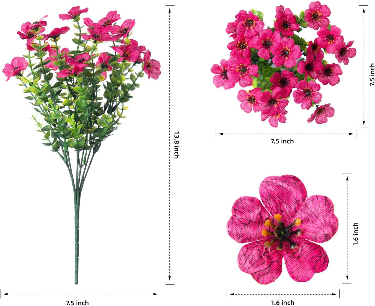 HyeFlora Artificial Flowers for Outdoor Indoor Garden Home Decoration, 12 Bundles (Mix Pink Red Purple Yellow)