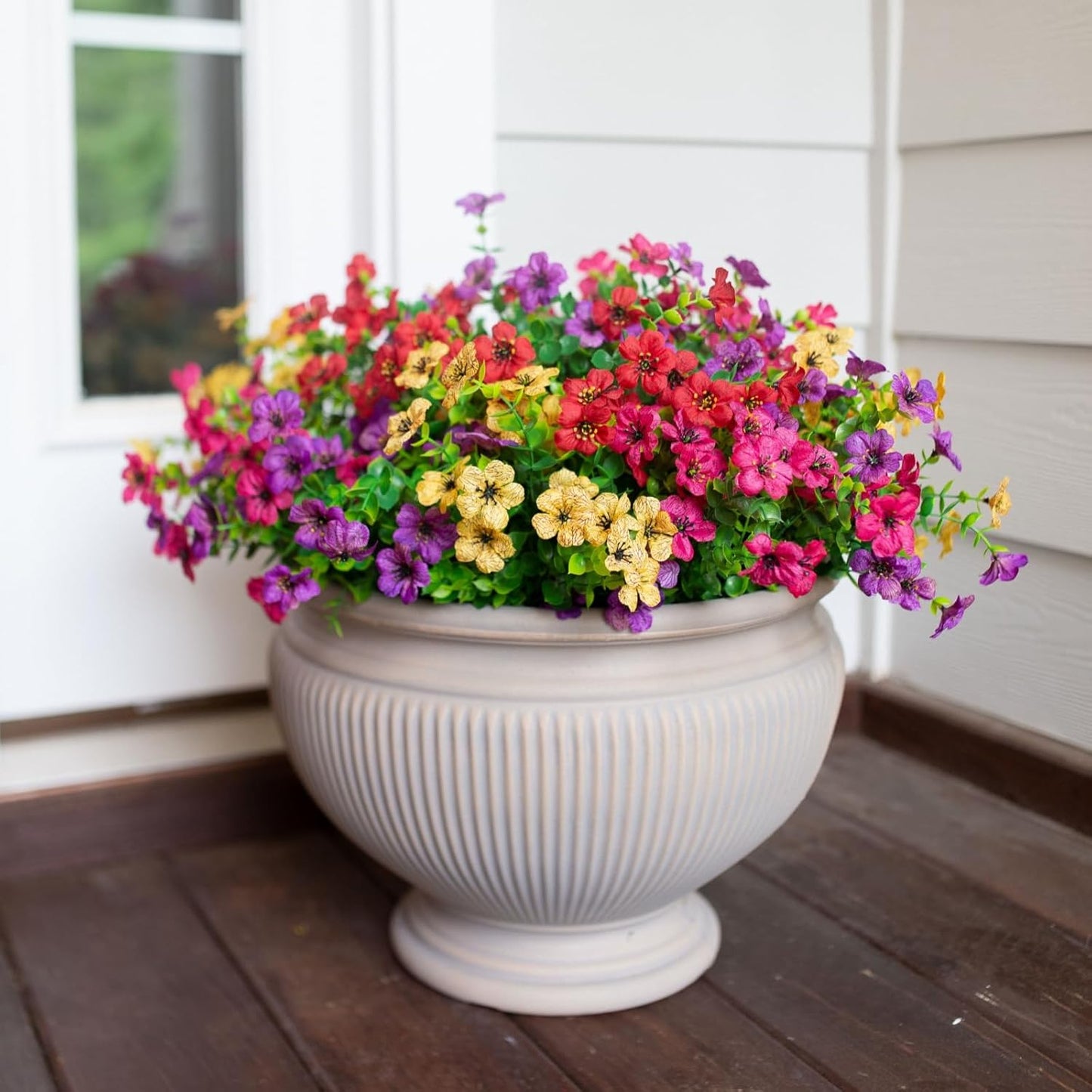 HyeFlora Artificial Flowers for Outdoor Indoor Garden Home Decoration, 12 Bundles (Mix Pink Red Purple Yellow)