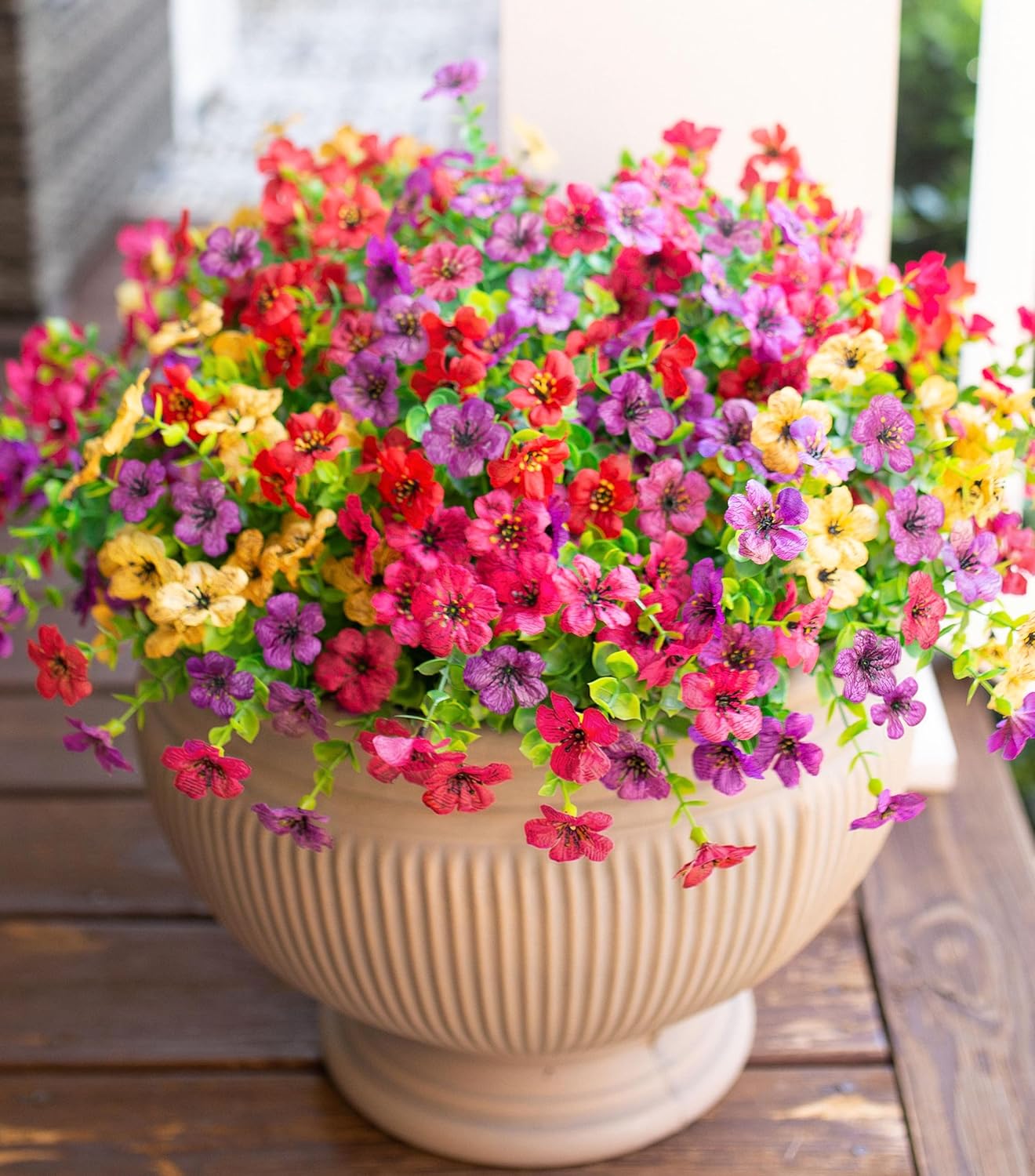 HyeFlora Artificial Flowers for Outdoor Indoor Garden Home Decoration, 12 Bundles (Mix Pink Red Purple Yellow)