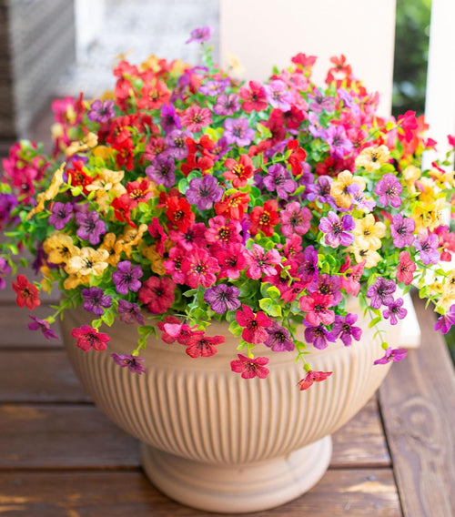 HyeFlora Artificial Flowers for Outdoor Indoor Garden Home Decoration, 12 Bundles (Mix Pink Red Purple Yellow)