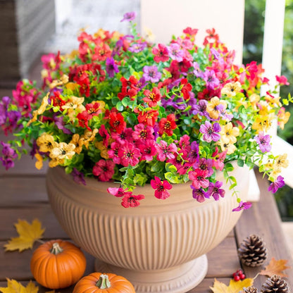 HyeFlora Artificial Flowers for Outdoor Indoor Garden Home Decoration, 12 Bundles (Mix Pink Red Purple Yellow)