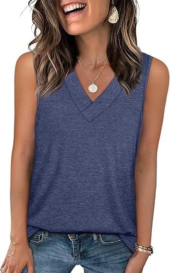 🎁Last Day Promotion 49% OFF✨Women's Sleeveless V-Neck Slimming Loose Fit Casual Tank Top T-Shirt