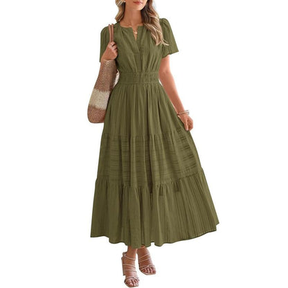 BTFBM Women's Summer 2026 Casual Maxi Dress Lightweight Short Sleeve V Neck Boho Dress with Pockets[Buy 2 Free Shipping]