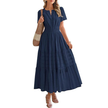 BTFBM Women's Summer 2026 Casual Maxi Dress Lightweight Short Sleeve V Neck Boho Dress with Pockets[Buy 2 Free Shipping]